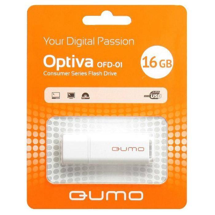 Накопитель Qumo 16GB USB 2.0 Optiva 01 White, цвет корпуса  белый (QM16GUD-OP1-white)