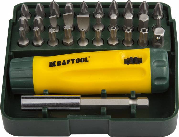 Набор Kraftool 26142-H32 Отвертка реверсивная с битами и адаптером, Cr-V, 32 предмета