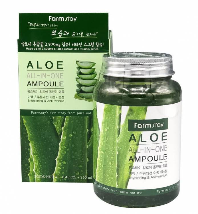 Ампульная сыворотка для лица с экстрактом алоэ FarmStay Aloe All-In One Ampoule 250МЛ