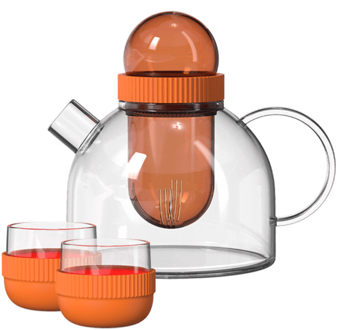 Заварочный чайник 800 мл и две чашки 95 мл/ Высокопрочное боросиликатное стекло KissKissFish BoogieWoogie Teapot with cups (оранжевый)