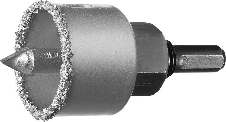 Зубр "ПРОФЕССИОНАЛ" 38 мм Коронка-чашка c карбид-вольфрамовым нанесением, высота 25 мм, в сборе с державкой и сверлом