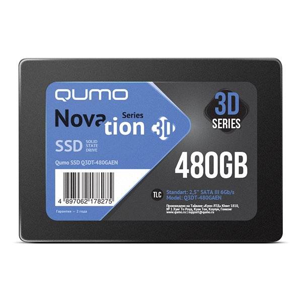 Накопитель SSD 480GB Qumo Novation TLC 3D (Q3DT-480GAEN) 2,5"/7 mm R/W 560/540 AS2258 OEM