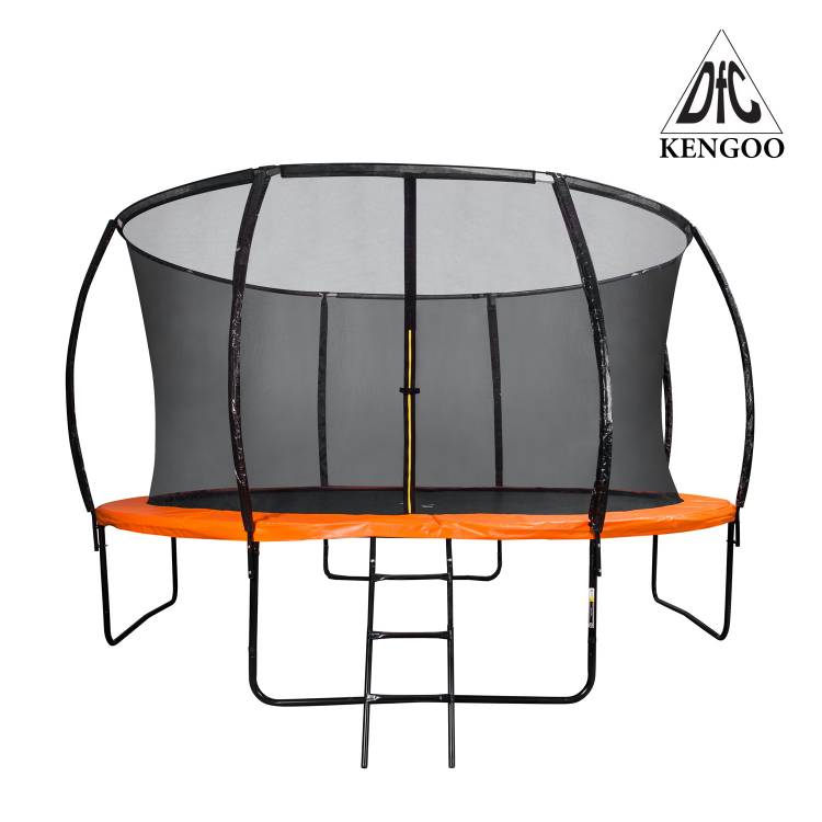 DFC Батут (427см) KENGOO II 14ft/ до 150 кг/ лестница/ Высота батута (без сетки) 85 см/ Высота сетки 180 см/ для дачи/ для дома/ для взрослых/ с защитной сеткой/с внутренней сеткой/ уличный