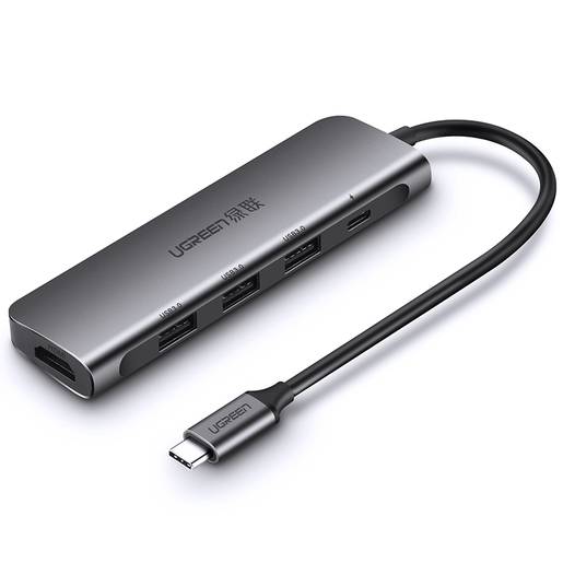 UGREEN Хаб для MacBook CM136 (50209) USB Type C to HDMI + USB 3.0*3 + PD Power Converter. Цвет: серый
