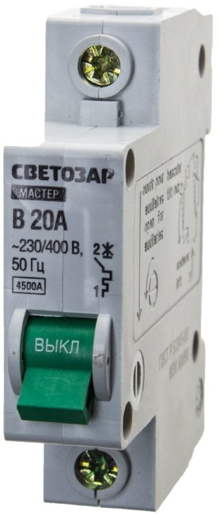 Светозар 20 A, 230 / 400 В 49050-20-B Выключатель автоматический, 1-полюсный, "B" (тип расцепления)