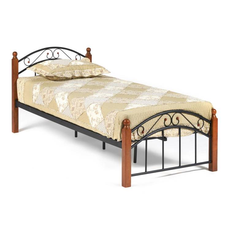 Tetchair Кровать AT-8077 Wood slat base дерево гевея/металл, 90*200 см (Single bed), красный дуб/черный 14022