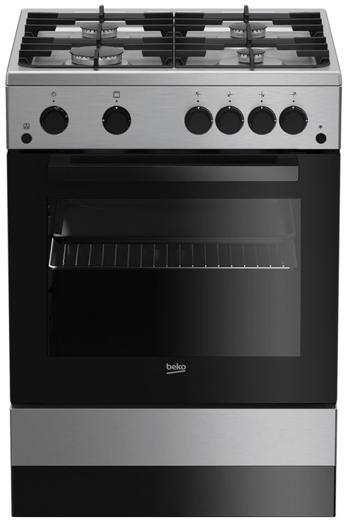 Плита газовая Beko FSGT62130DXO / серебристый, конфорок - 4 шт, духовка - 55 л, электроподжиг, газ-контроль панели, гриль, чугунные решетки, Размер ШхВхГ: 60 см x 85 см x 60 см / Global