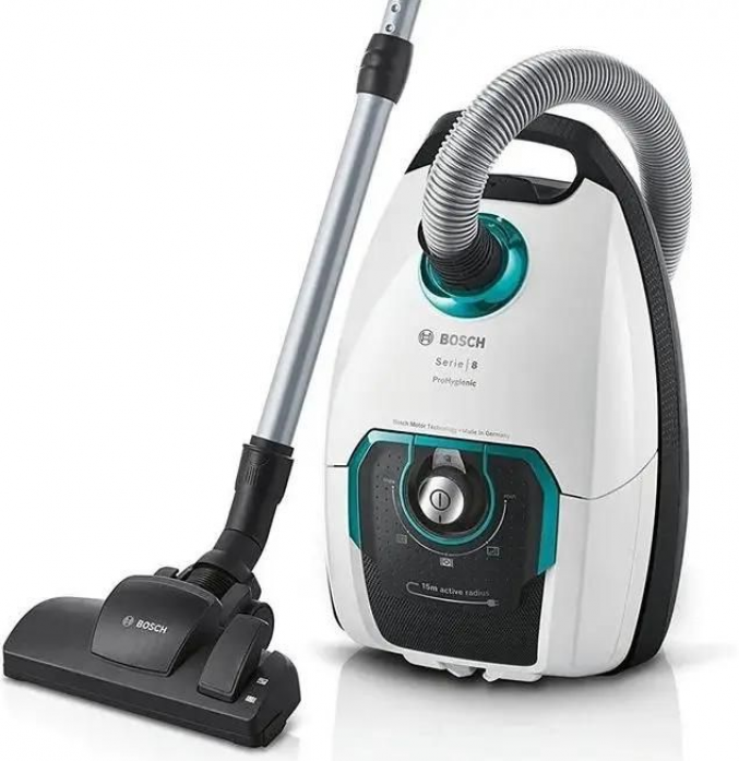 Bosch пылесос для сухой уборки BGL8HYG2 | Serie 8 | Тип пылесборника: Мешок | Мощность всасывания: 300 Вт | Объем пылесборника: 4 л | Цвет: белый | Global