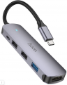 Хаб / Переходник HOCO HB27 5в1 (USB-C + 2 x USB2.0 + USB3.0 + HDMI) 60w / 4K/ хаб для MacBook Apple и Windows