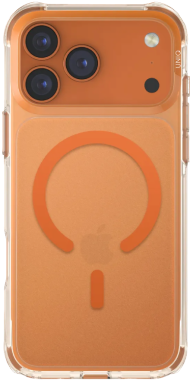 Uniq Чехол для iPhone 17 Pro | Поддержка MagSafe | Ударопоглощающий термополиуретан + поликарбонат | Lifepro Xtreme AF Frost Clear/Volt Orange