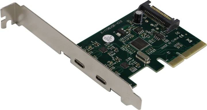 Контроллер ExeGate EXE-313 PCI-Ex4, 2*USB3.1 Type-C ext, разъем доп.питания (OEM) <EX283715RUS>