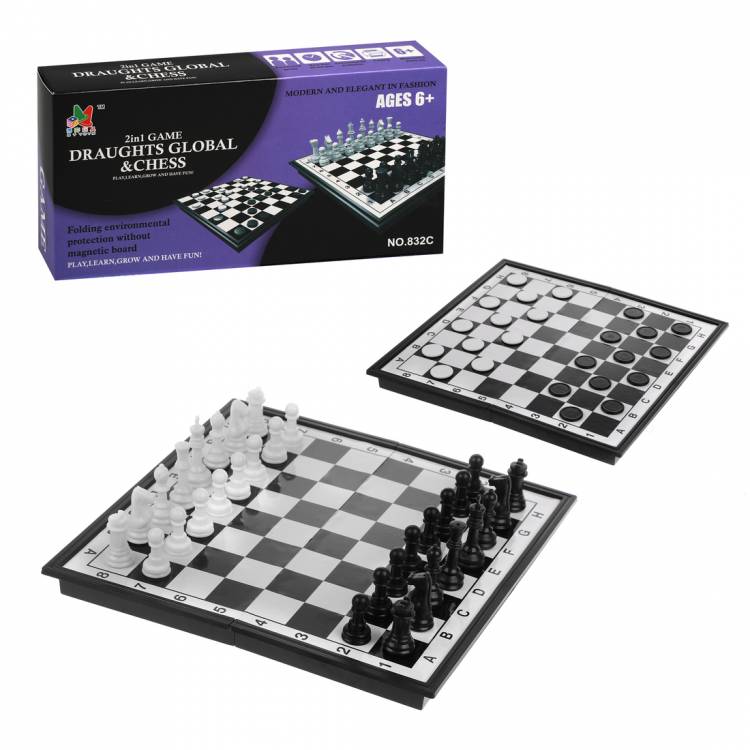 Настольная игра 2в1 Шахматы, шашки, размер игрового поля 25*25см 6927878001684