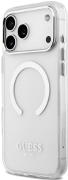 Guess Чехол для iPhone 17 Pro Max с поддержкой MagSafe IML Metal outline and Camera Hard Transparent/Silver 