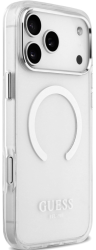 Guess Чехол для iPhone 17 Pro Max с поддержкой MagSafe IML Metal outline and Camera Hard Transparent/Silver 