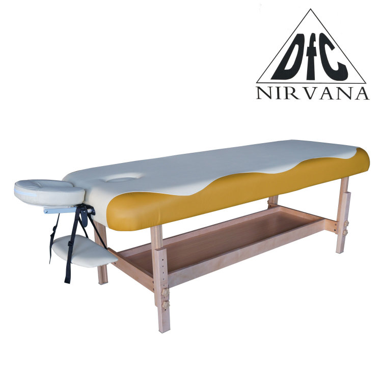 Массажный стационарный стол DFC NIRVANA, SUPERIOR, деревянные ножки, 1 секция, цвет бежевый/оранжевый