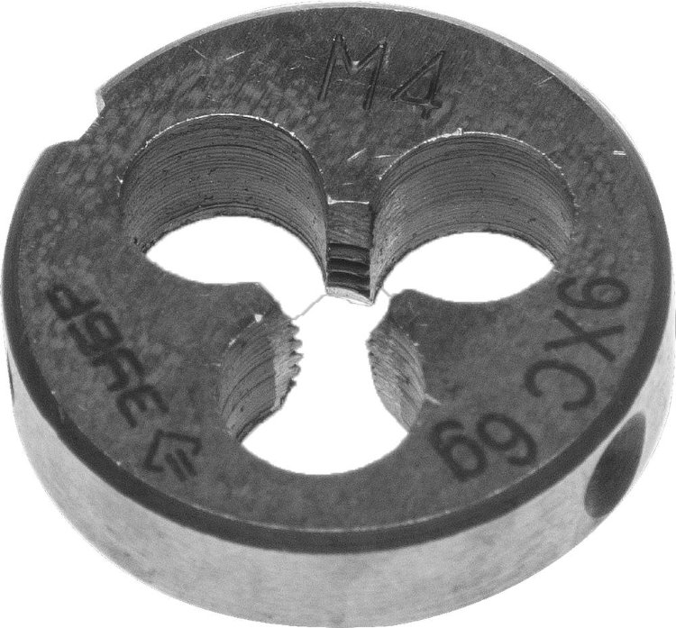 Зубр "МАСТЕР" М4 x 0,7 Плашка круглая ручная для нарезания метрической резьбы