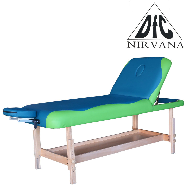 Массажный стационарный стол DFC NIRVANA, SUPERIOR2, деревянные ножки, 2 секции, цвет бирюзовый с зеленым