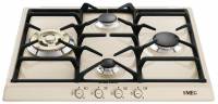 Встраиваемая газовая варочная панель Smeg SR 764 PO | конфорок - 4 шт, решетки - чугун, панель - эмалированная сталь, электроподжиг, газ-контроль, бежевый цвет | 3х60х50 см