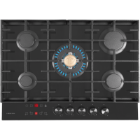 Hiberg Варочная поверхность VM 7155 B | электророзжиг; газ-контроль; сенсорный таймер; WOK конфорка; чугунные решетки; 2 комплекта ручек, 68.4 х 51 х 10 см