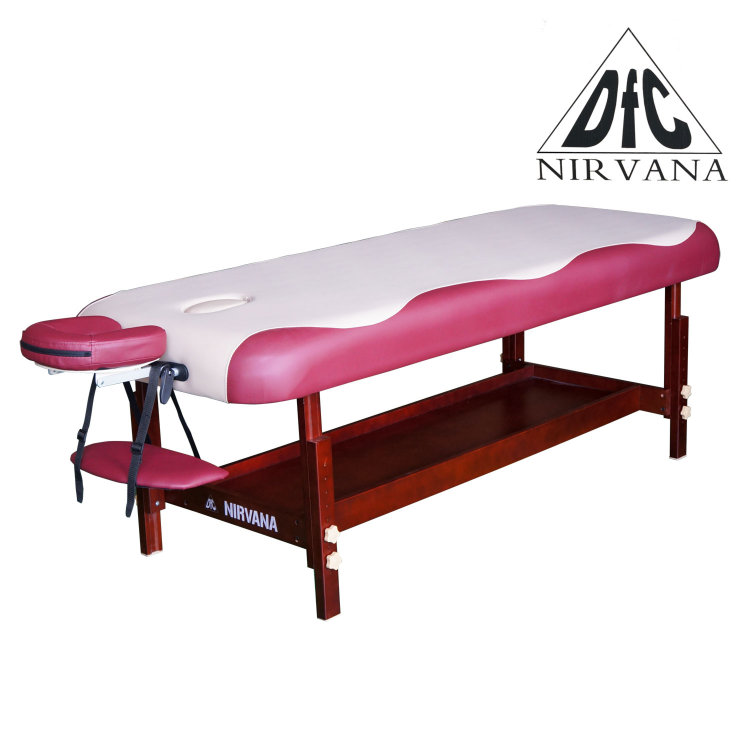 Массажный стационарный стол DFC NIRVANA, SUPERIOR, деревянно-коричневые ножки, 1 секция, цвет бежевый с вин.