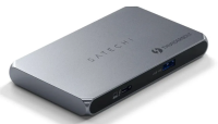Satechi Хаб (разветвитель) Thunderbolt 4 Slim Hub | Поддерживает скорость передачи данных до 40 Гбит/с | Поддерживает зарядку устройств мощностью до 100 Вт | Возможность подключить до двух 4K дисплеев |Цвет: Серый космос
