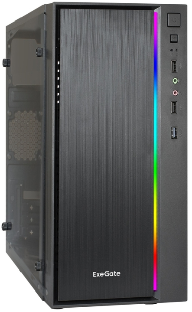 Корпус Minitower ExeGate mEVO-9301-NPX500 (mATX, БП 500NPX с вент. 12см, с окном, 2*USB+1*USB3.0, HD аудио, черный, с RGB подсветкой)