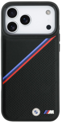 BMW Чехол для iPhone 17 Pro Max с поддержкой MagSafe, M-series PU Perf/Smooth Tricolor Metal logo & Cam Hard Blk