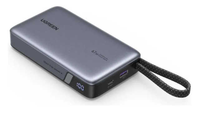 Ugreen Внешний аккумулятор PB550 (55996B) 67W Power Bank 20000 mAh USB-C&USB-A со встроенным кабелем USB-C. Цвет: серый космос
