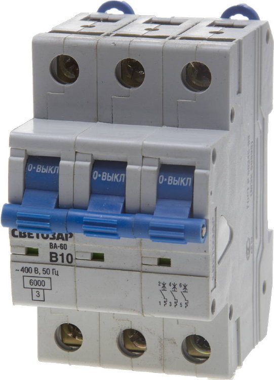 Светозар SV-49053-10-B 10 A "B" откл. сп. 6 кА 400 В Выключатель автоматический 3-полюсный