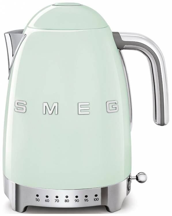 Чайник SMEG KLF04PGEU электрический, объем: 1.7 л , мощность: 2400 Вт, регулировка температуры, корпус из нержавеющей стали, пастельный зеленый, Стиль 50-х г.