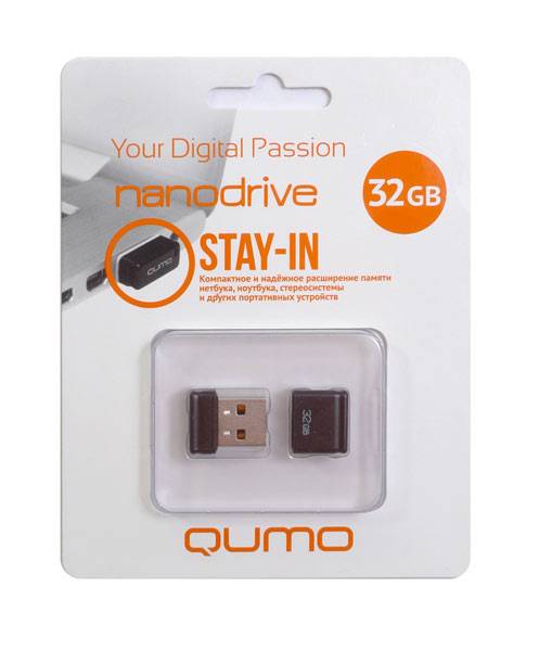 Накопитель Qumo 32GB USB 2.0 Nano Black, цвет корпуса  черный (QM32GUD-NANO-B)