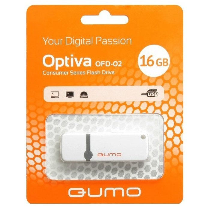 Накопитель Qumo 16GB USB 2.0 Optiva 02 White, белый корпус