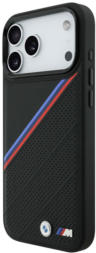 BMW Чехол для iPhone 17 Pro с поддержкой MagSafe, M-series PU Perf/Smooth Tricolor Metal logo & Cam Hard Blk