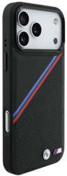 BMW Чехол для iPhone 17 Pro с поддержкой MagSafe, M-series PU Perf/Smooth Tricolor Metal logo & Cam Hard Blk