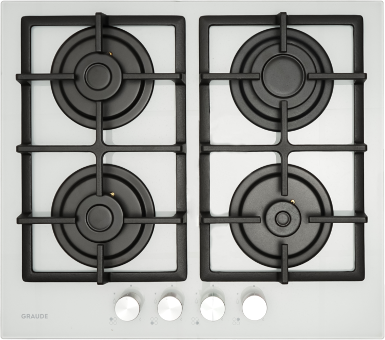 Graude Газовая варочная панель GS 60.1 W | Материал поверхности: Белое закаленное стекло | Конфорки SABAF | Чугунные решетки | 4,5x59x51,5 см