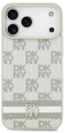 DKNY Чехол iPhone 17 Pro Max PU Checkered Printed Stripes Metal Logo Hard Бежевый, Экокожа, Защита Камеры.