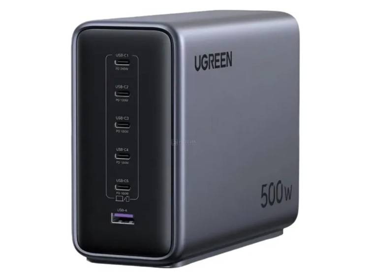 Ugreen Сетевое зарядное устройство X759 | 500W | GaN | 6 портов: 1 порт USB-A, 5 портов USB-C | серый космос