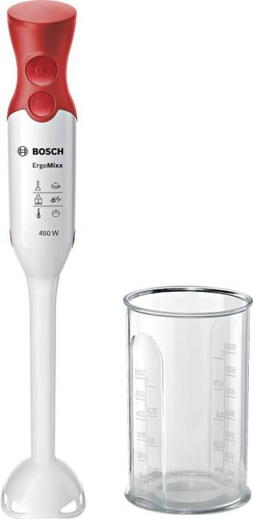 Блендер погружной Bosch MSM64010 / 450 Вт, скоростей - 2 шт, турборежим, стакан, красный/белый / Global