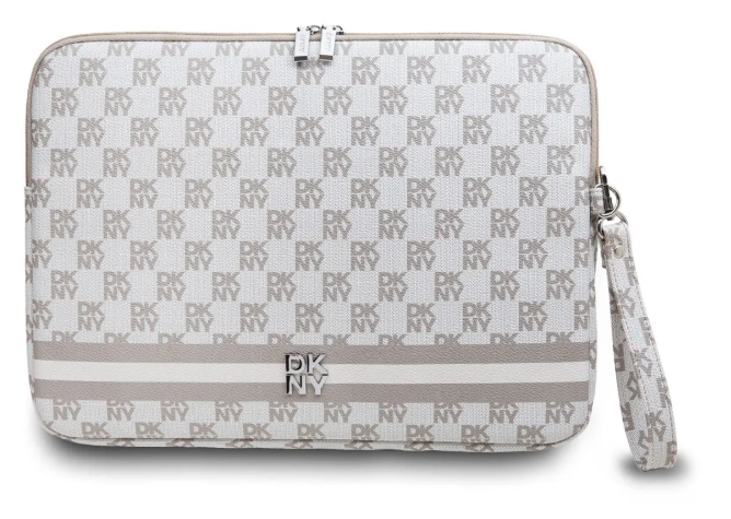 DKNY Чехол Sleeve для ноутбука 13" 14" Checkered Printed Stripes с Молнией из Экокожи, Бежевый