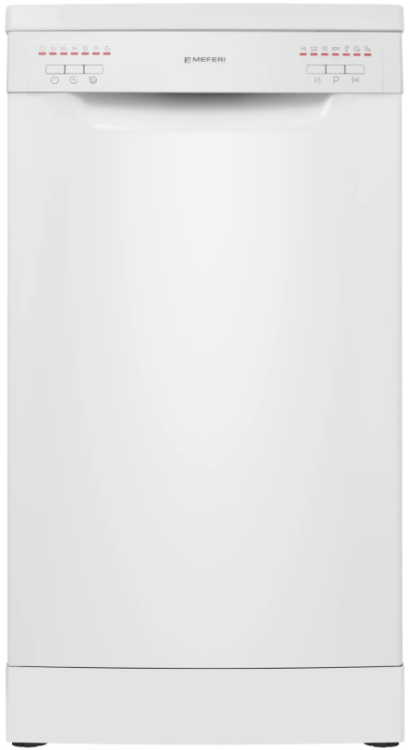 Meferi Посудомоечная машина узкая отдельностоящая | ВхШхГ: 84,5х45х61 см | 9 комплектов посуды | 6 программ | 2 корзины | MDW4562WH FS LIGHT