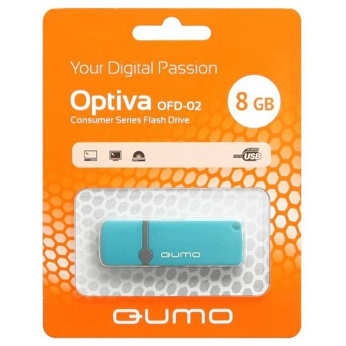 Накопитель Qumo 8GB USB 2.0 Optiva 02 Blue, цвет корпуса  синий (QM8GUD-OP2-blue)