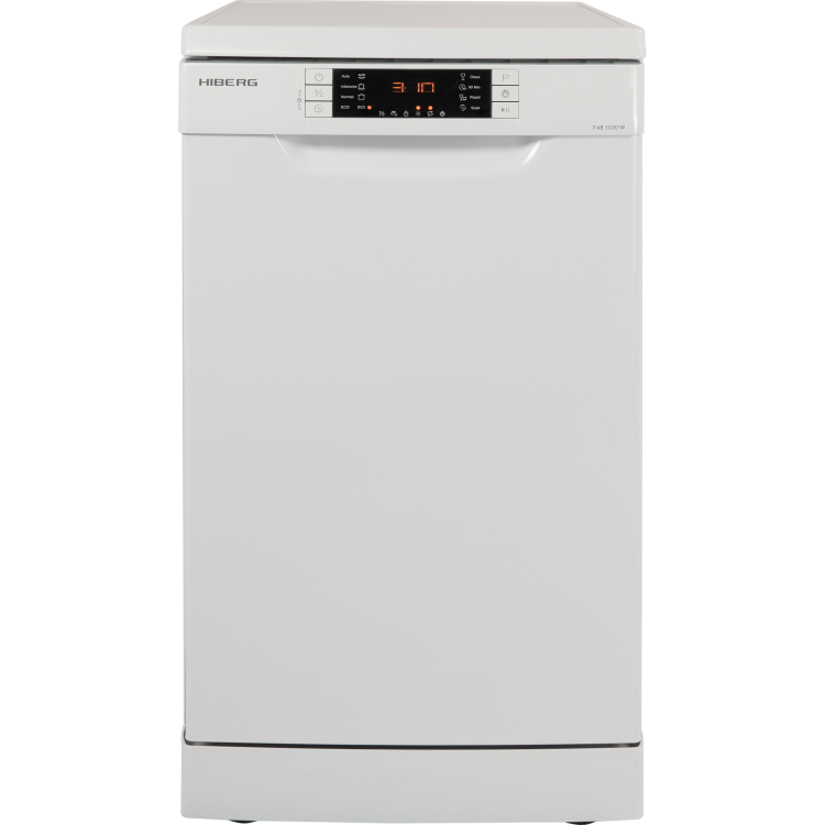 Посудомоечная машина Hiberg F48 1030 W / расход воды - 9 л, кол-во комплектов - 10, дисплей, защита от протечек, 81.5 см x 44.8 см x 60 см