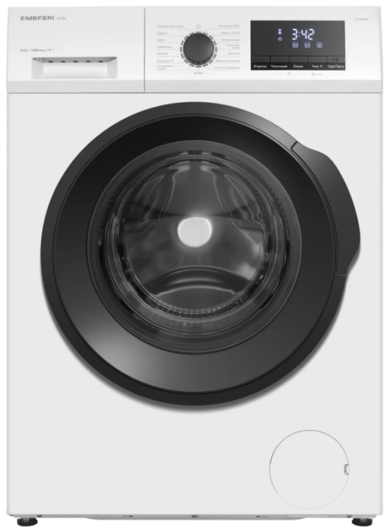 Meferi Стиральная машина с инвертором MFW101415WH ULTRA | Программы стирки: 15 | Загрузка: 10 кг | Об./мин: 1400 | ВхШхГ: 84,5x59,5x56,5 см