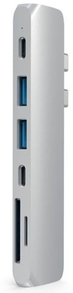 Satechi USB-хаб Aluminum Pro Hub для Macbook Pro (USB-C). Порты: HDMI, Thunderbolt 3, USB Type-C, SD, microSD, 2 x USB 3.0. серебряный.