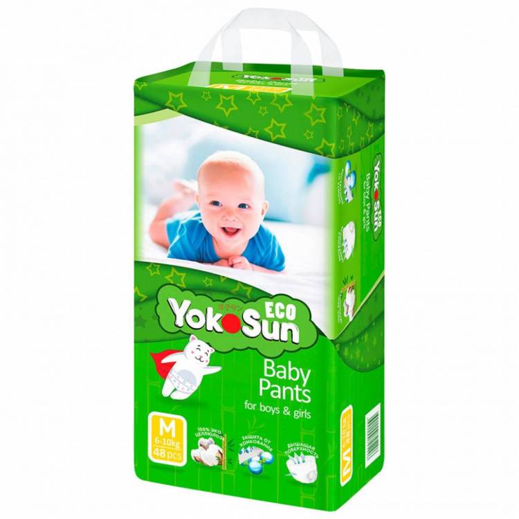 Детские подгузники-трусики YokoSun Eco размер М (6-10 кг), 48 шт. (Япония)