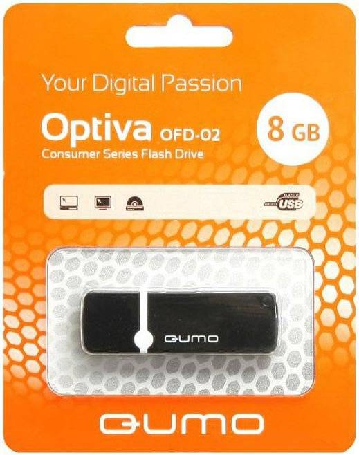 Накопитель QUMO 8GB USB 2.0 Optiva 02 Black, цвет корпуса  черный