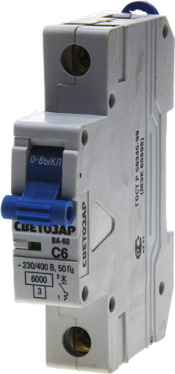 Светозар SV-49061-06-C 6 A "C" откл. сп. 6 кА 230 / 400 В Выключатель автоматический 1-полюсный
