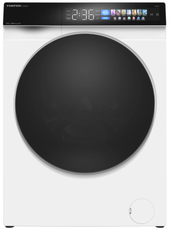 Meferi Стиральная машина с инвертором и паром MFW101216WH | Программы стирки: 16 | Загрузка: 10 кг | Об./мин: 1200 | ВхШхГ: 84x60x56 см | COMFORT