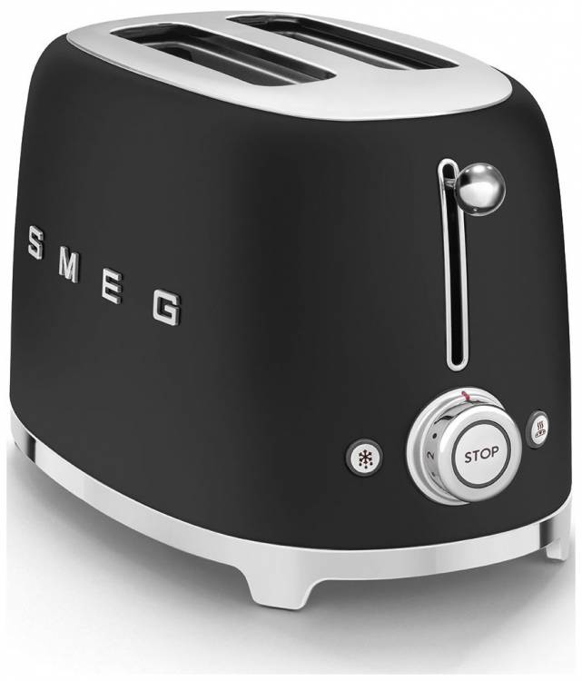 Тостер SMEG TSF01BLMEU , 2 ломтика, 6 уровней поджаривания, мощность: 950 Вт, корпус из нержавеющей стали, черный матовый, стиль 50-х г.г