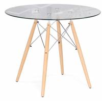 Woodville стеклянный стол "PT-151" , 90х90х76 , clear glass / wood / 15487